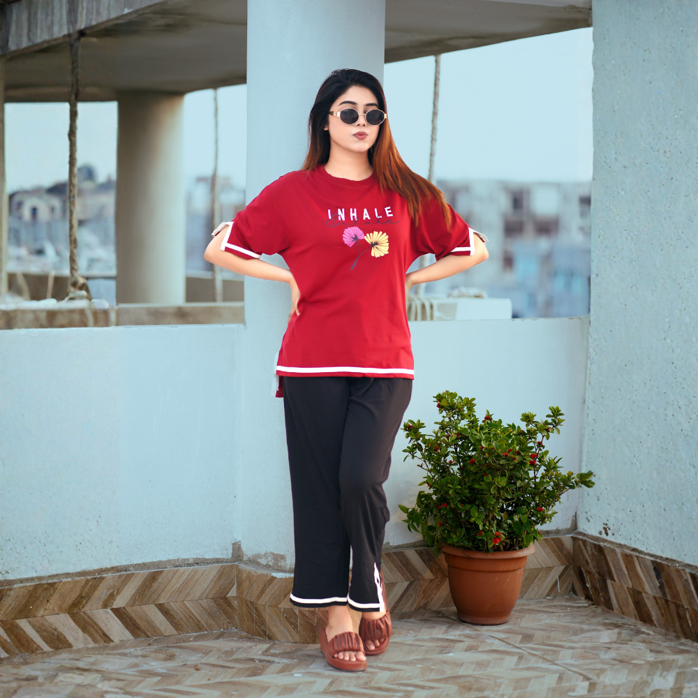 Side Cutting Co-Ord Set (Inhale Merun)