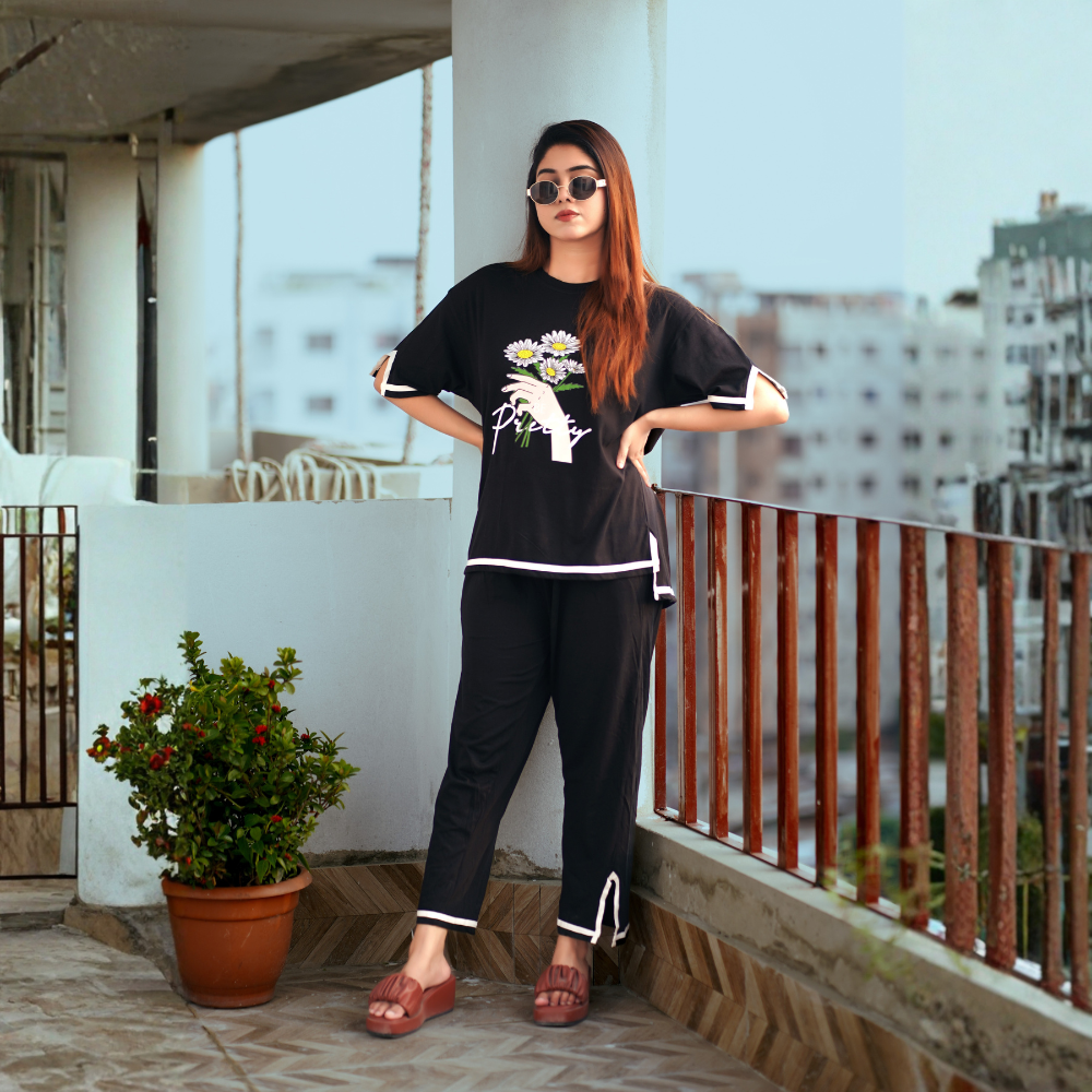 Side Cutting Co-Ord Set (Preety Black)