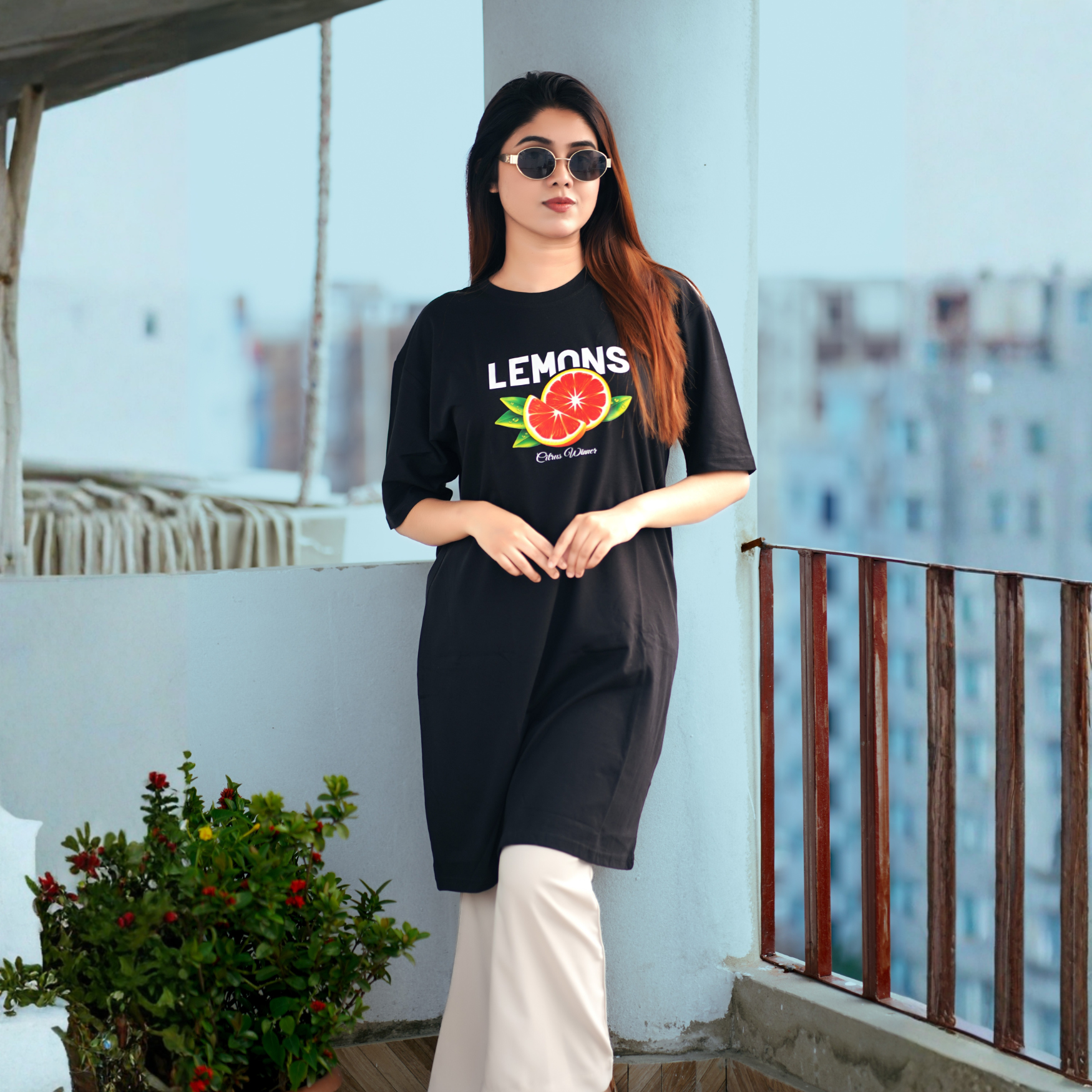 Ladies Long T-Shirt (Lemon-Black)