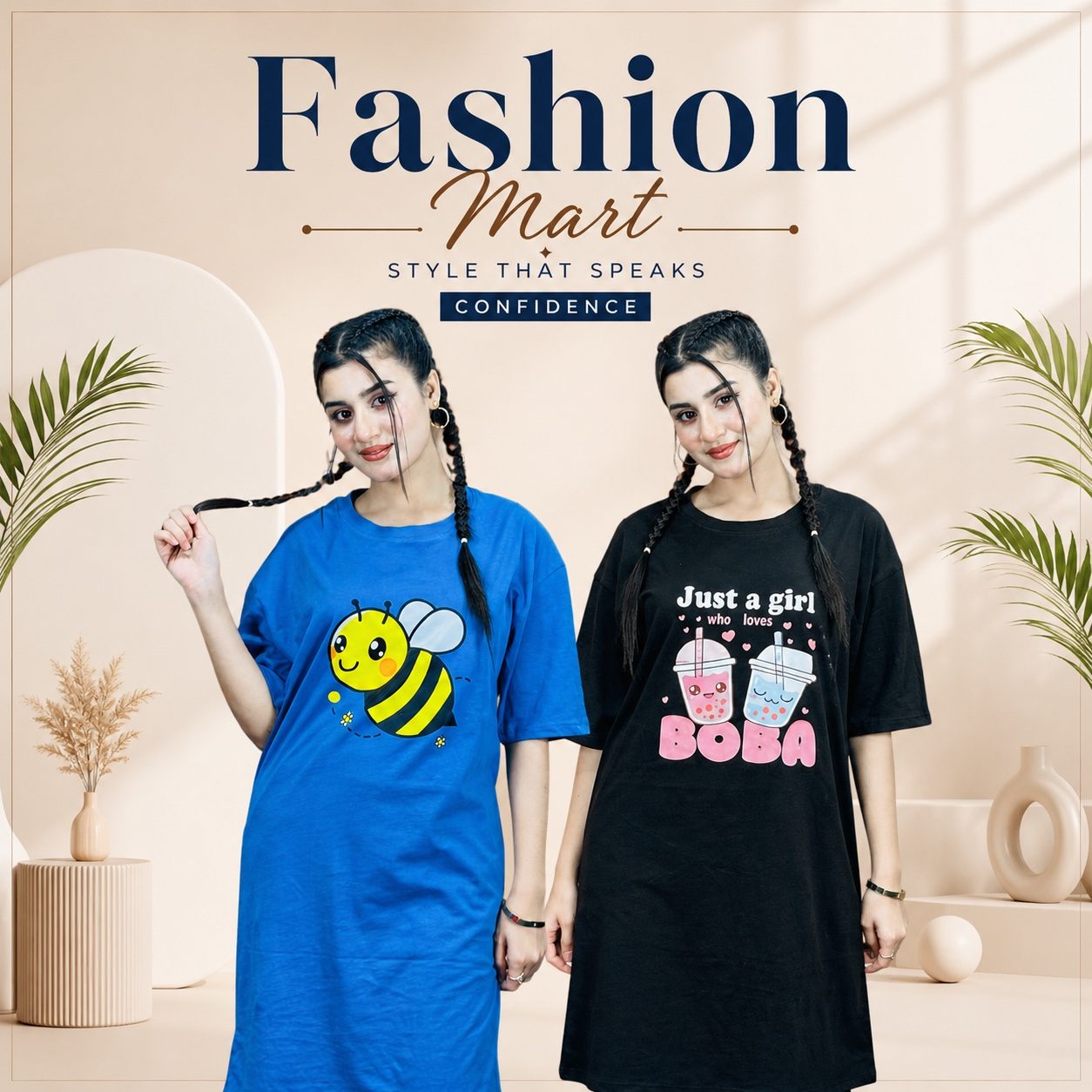 2 Pis Long T-Shirt Combo (BEE Light Blue // BOBA Black)