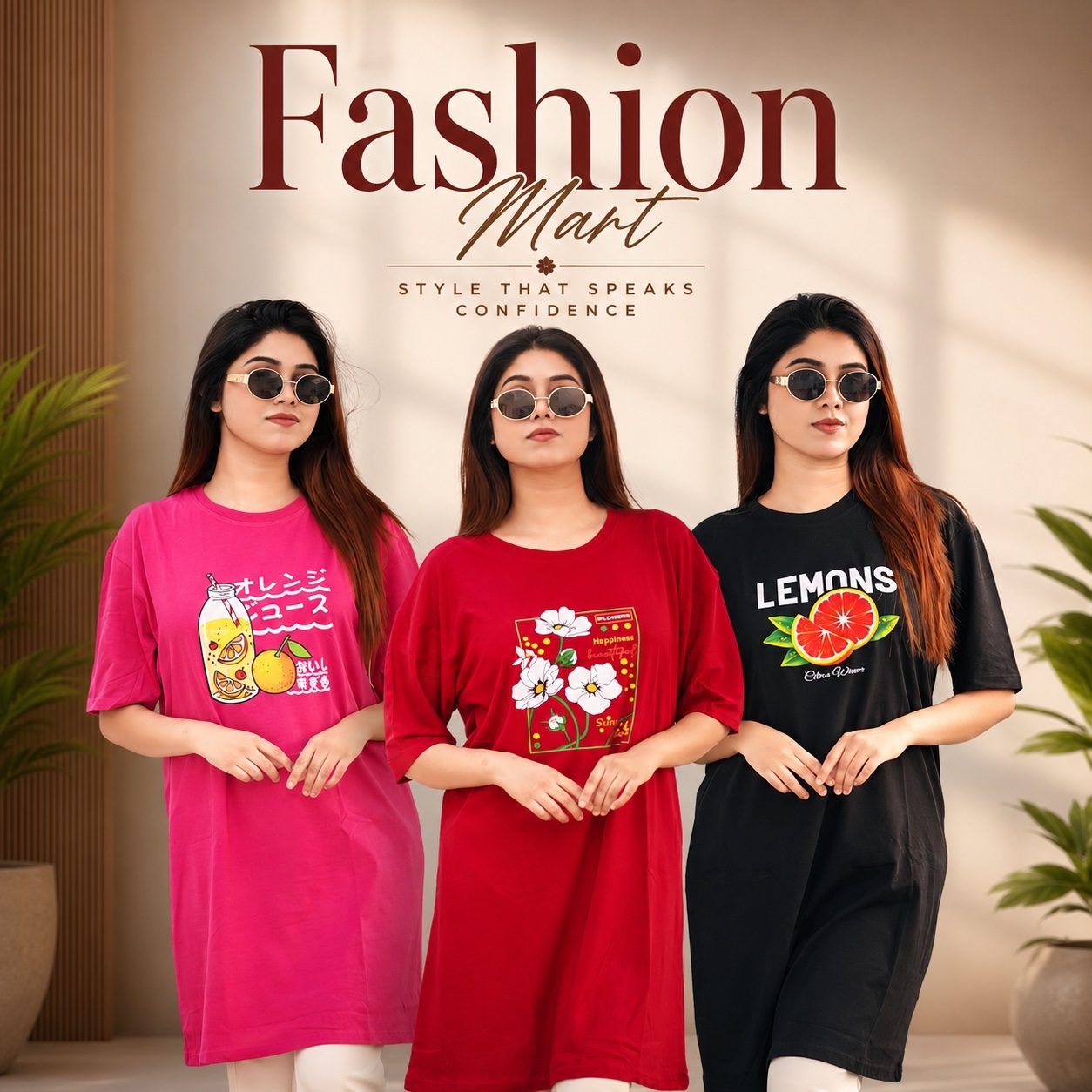 ৩ পিস লং টি-শার্ট কম্বো ৯৯৯ টাকা (Style-Orange Juice Megenta // Sunny Days Merun // Lemon Black)