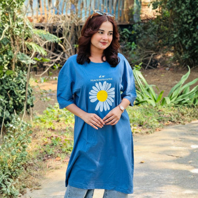 Ladies Long T-Shirt (Flower Light Blue)