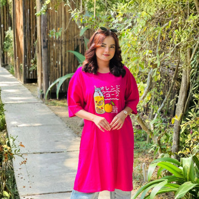 Ladies Long T-Shirt (Orange Juice Megenta)