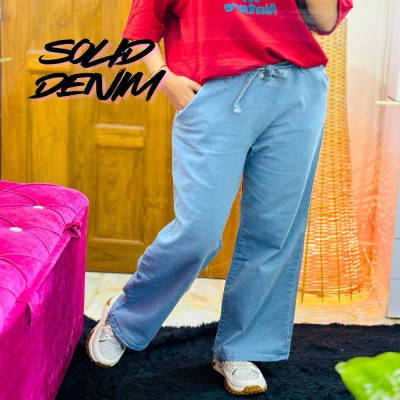 Ladies Solid Denim Pant (Light Blue)
