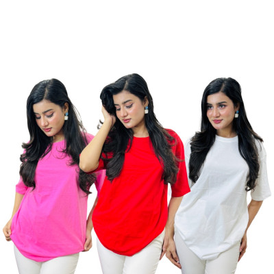 ৩ পিস সলিড টি-শার্ট কম্বো মাএ ৬৯৯ টাকা (Red / Pink / White)