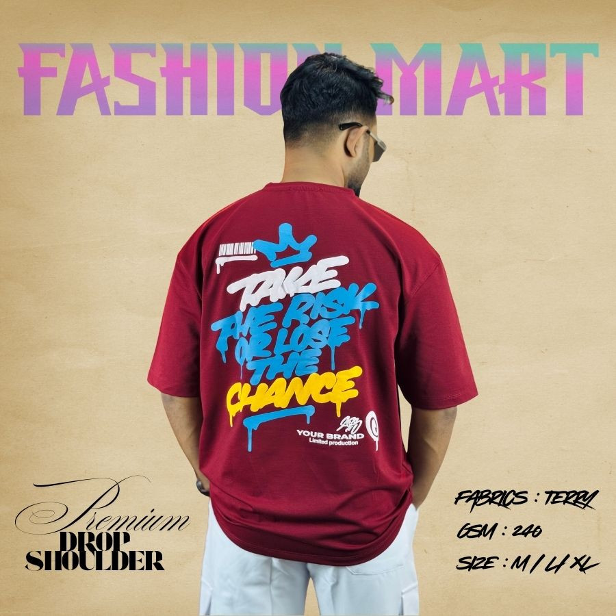 Men's Premium Drop Shoulder T-shirt (TAKE - MERUN)