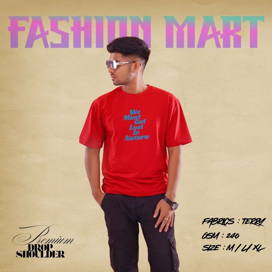Men's Premium Drop Shoulder T-shirt (NATURE-RED)