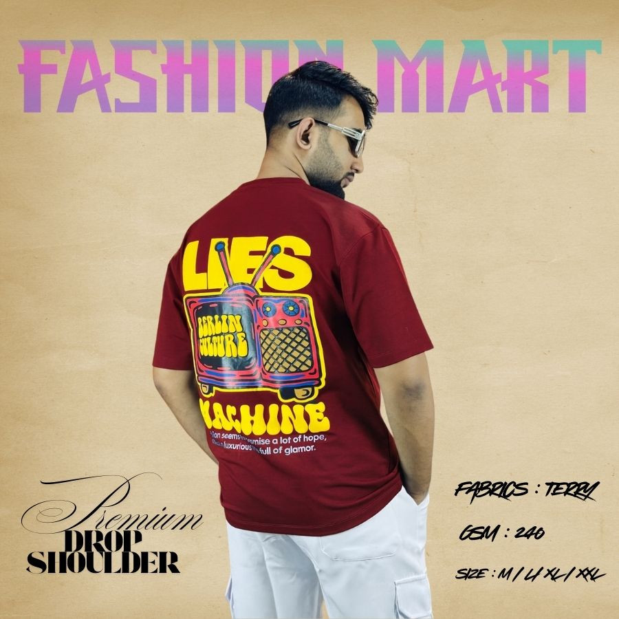 Men's Premium Drop Shoulder T-shirt (LIES - MERUN)