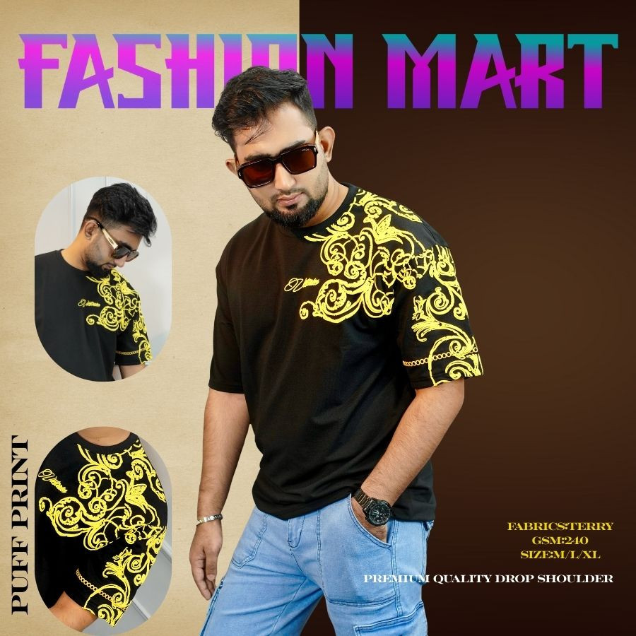 Men's Premium Drop Shoulder T-shirt (Lota-Black)